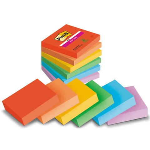 Foglietti Post-it® Super Sticky Playful conf. 6 blocchetti da 90 ff - 76x76 mm - 654-6SS-PLAY